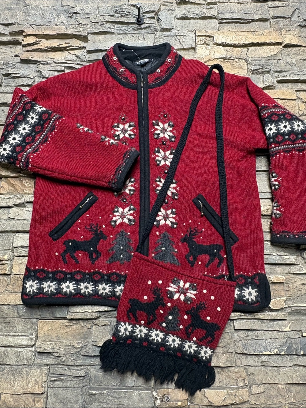 Icelandic Wool Sweater Cardigan Zip Jacket With Bag Women’s Large NWOT Nordic